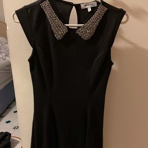 Pearled Collar Black Dress